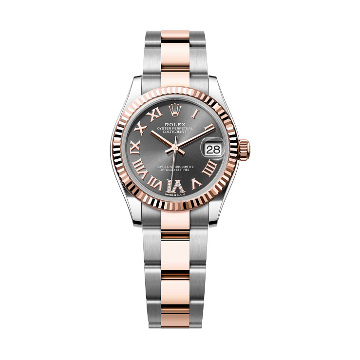 Datejust 31mm Steel and Everose Gold Dark Grey VI Diamond Dial Oyster Bracelet