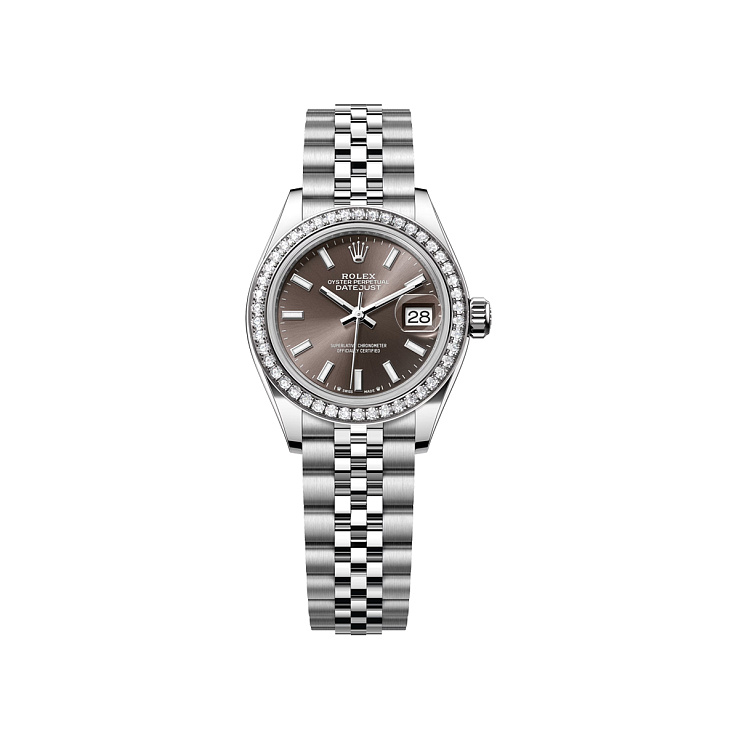 Lady-Datejust 28mm Steel & White Gold Dark Grey Dial Diamond Bezel Jubilee