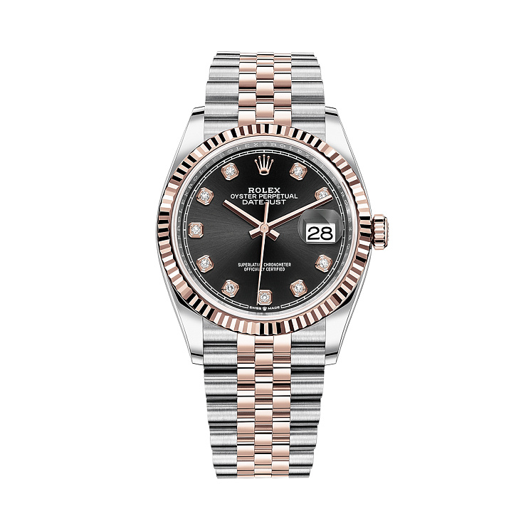 Datejust 36mm Steel and Everose Gold Black Dial Diamonds