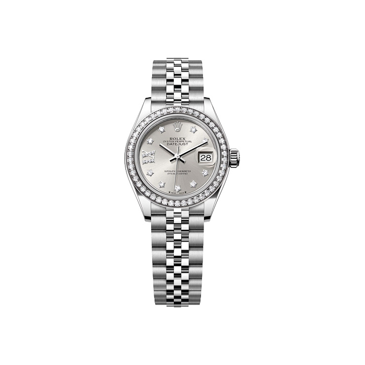 Lady-Datejust 28mm Steel & White Gold Silver 17 Diamonds Star Dial Diamond Bezel