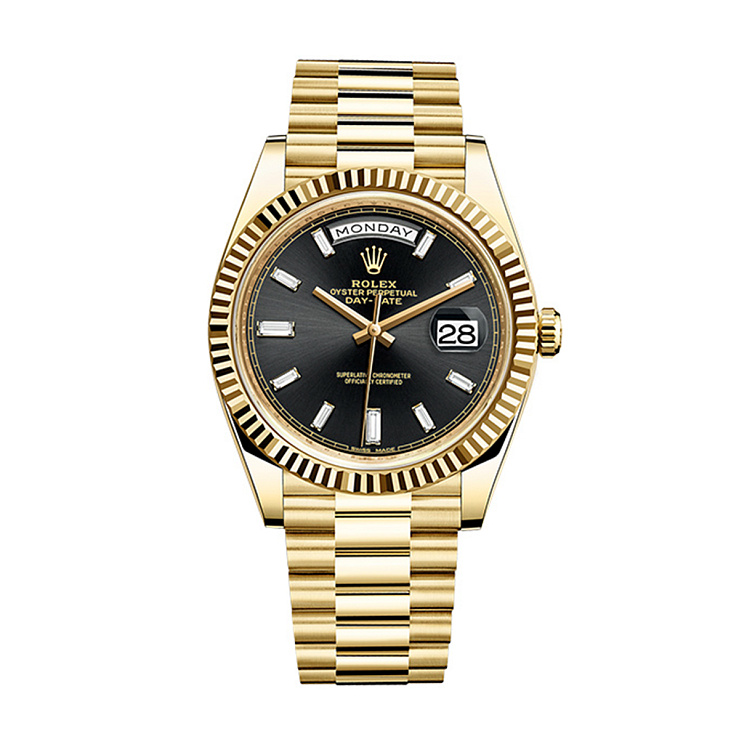 Day-Date 40mm Yellow Gold Black Baguette dial