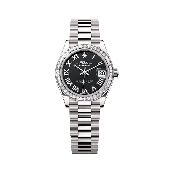 Datejust 31 White Gold Black Roman dial Diamond bezel