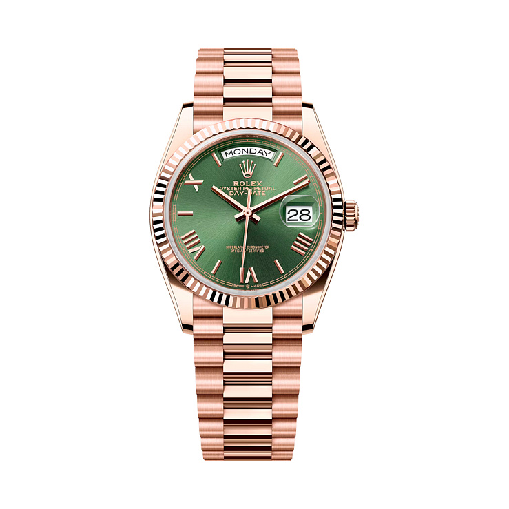 OYSTER PERPETUAL DAY‑DATE 36 EVEROSE GOLD Olive Dial