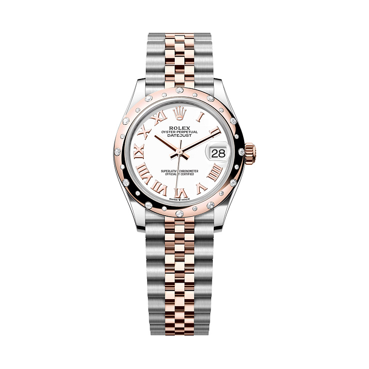 Datejust 31mm Steel & Everose Gold White Roman Dial Domed Diamond Bezel Jubilee
