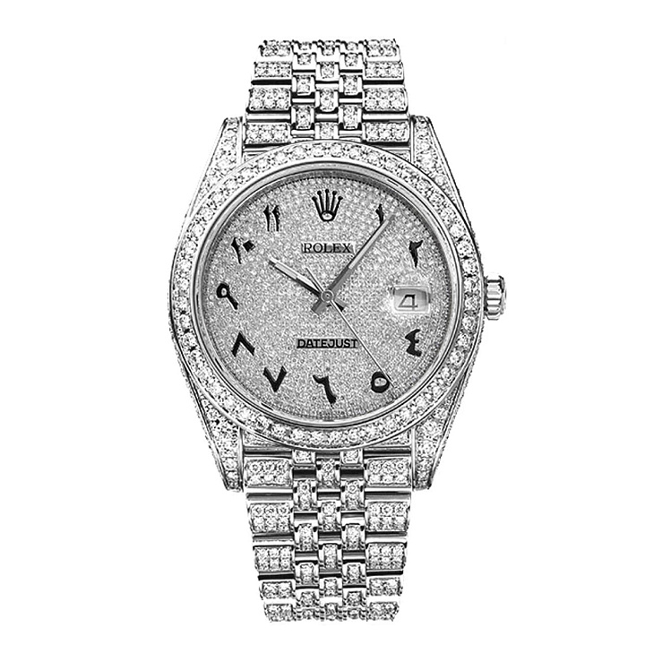 Datejust 41mm Custom Full Pave Iced Out Diamonds with jubilee bracelet and arabic dial