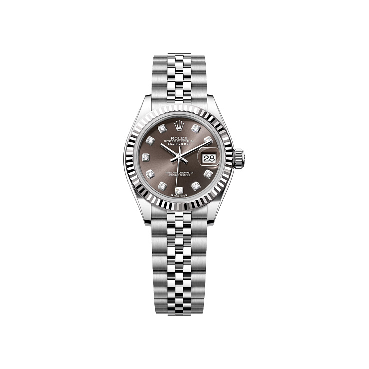 Lady-Datejust 28mm Steel & White Gold Dark Grey Diamond Dial Jubilee