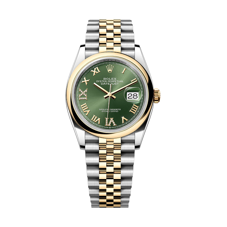 Datejust 36 mm Steel & Yellow Gold Olive Green Diamond Dial
