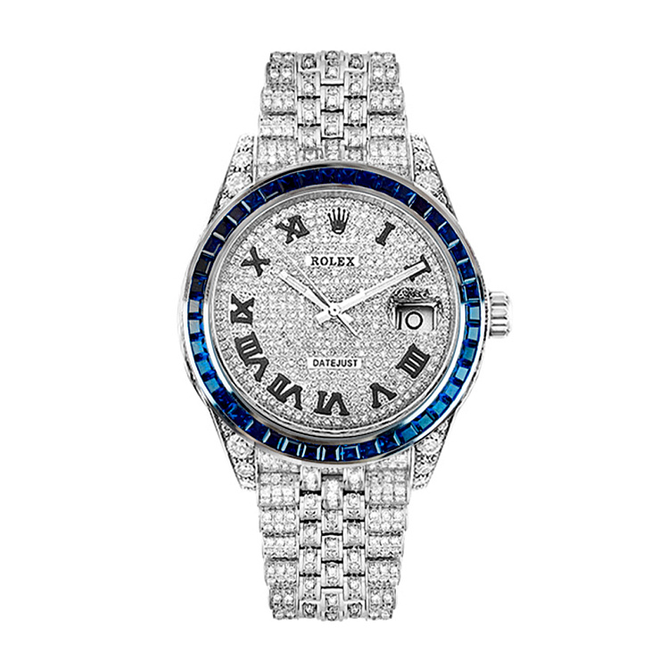 Datejust II Custom Full Pave Iced Out Diamonds Saphire Bezel
