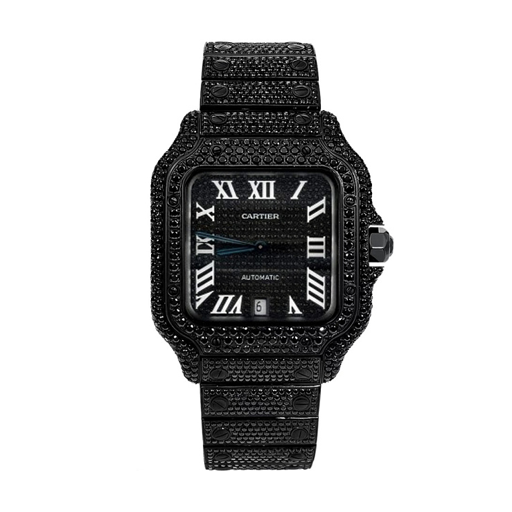 Santos Large Custom Black Diamond PVD Black   Diamond   Dial