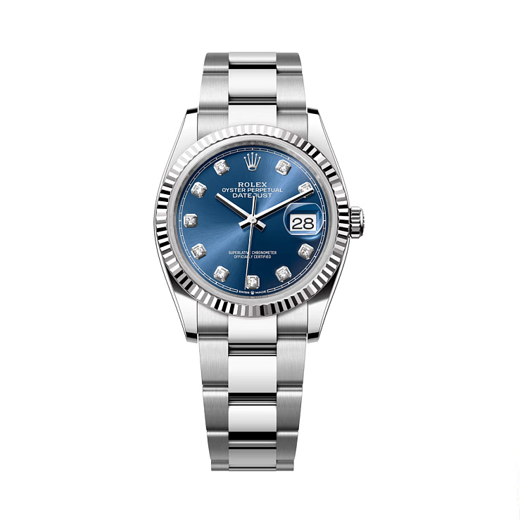 Datejust 36mm Steel & White Gold Blue Diamond Dial Oyster Bracelet