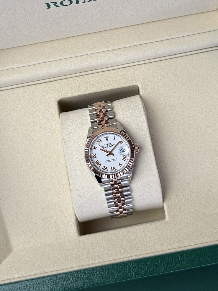 Lady-Datejust 28 mm Steel & Rose Gold White Roman Dial Jubilee Bracelet
