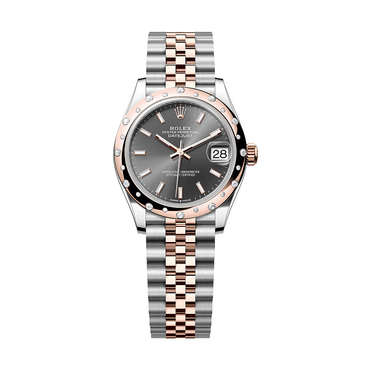 Datejust 31mm Steel and Everose Gold Grey Dial Domed Diamond Bezel Jubilee