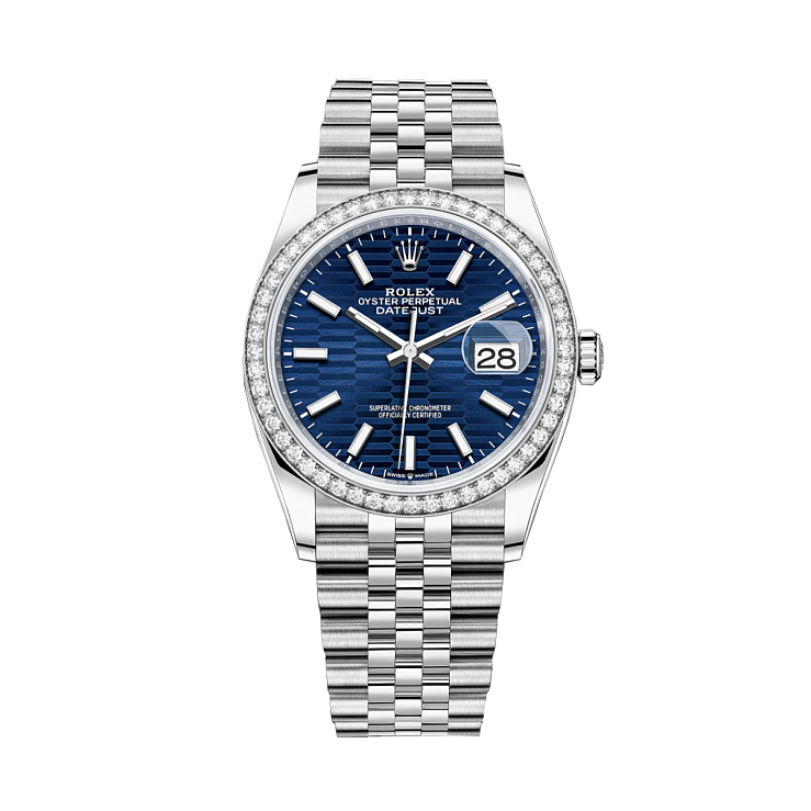 OYSTER PERPETUAL DATEJUST 36 OYSTERSTEEL  and White Gold Diamonds Bezel Flutted Motif