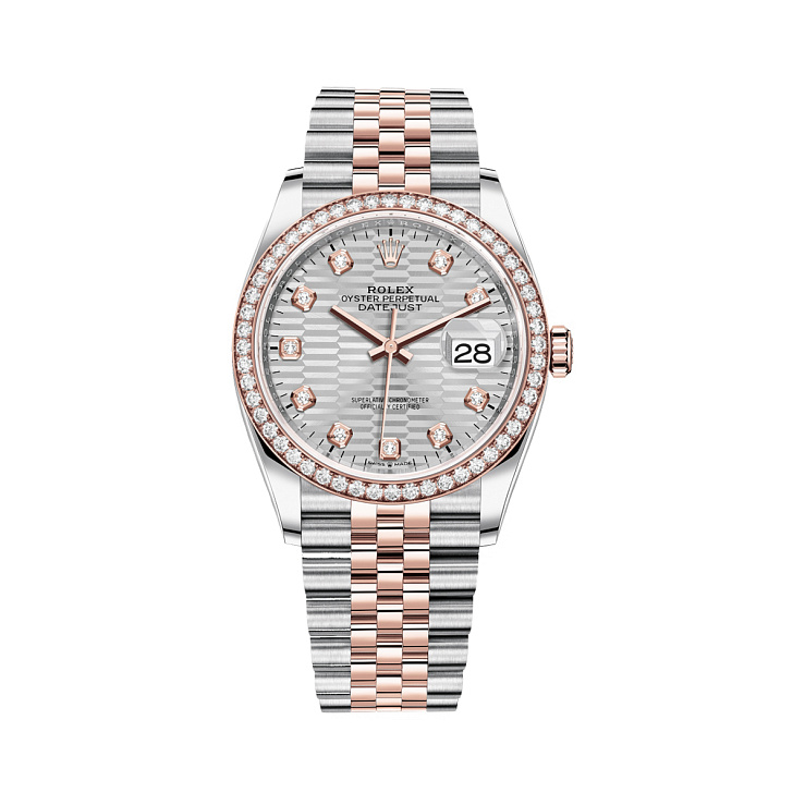 Datejust 36 Steel and Rose Fluted Motif Diamond Dial Diamond Bezel Jubilee Bracelet
