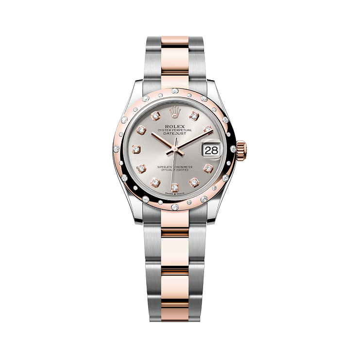 Datejust 31mm Steel & Everose Gold Silver Diamond Dial Domed Diamond Bezel Oyster Bracelet