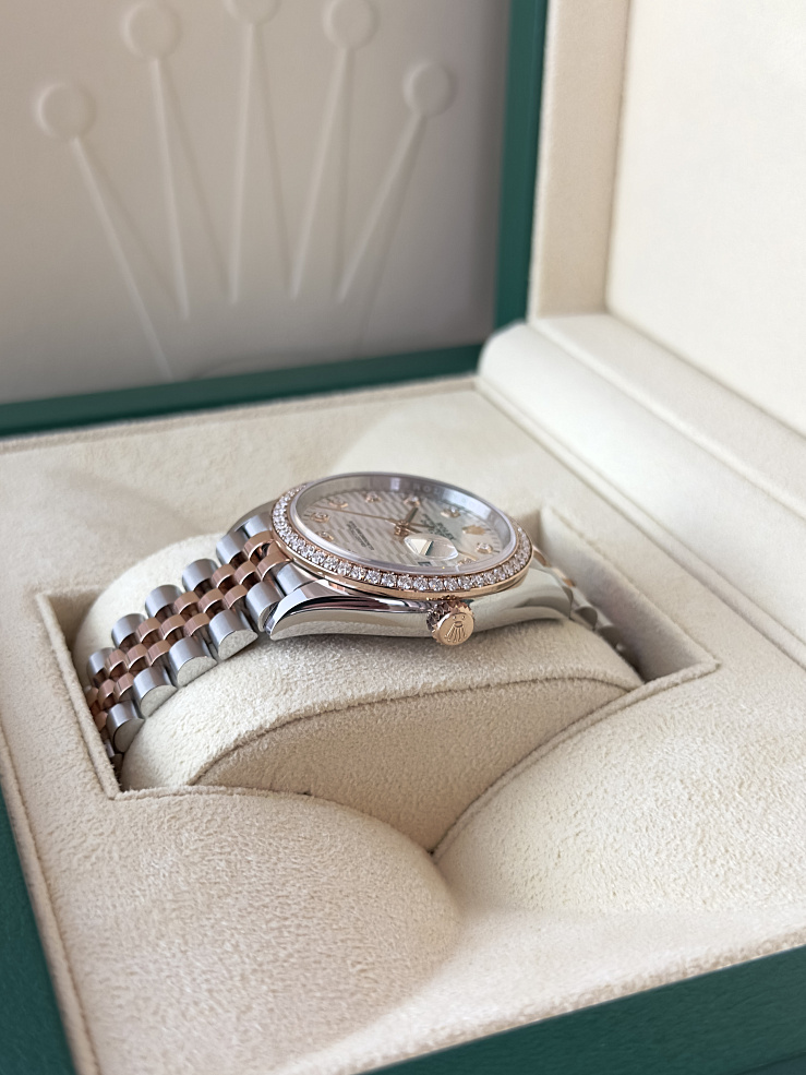 Datejust 36 Steel and Rose Fluted Motif Diamond Dial Diamond Bezel Jubilee Bracelet