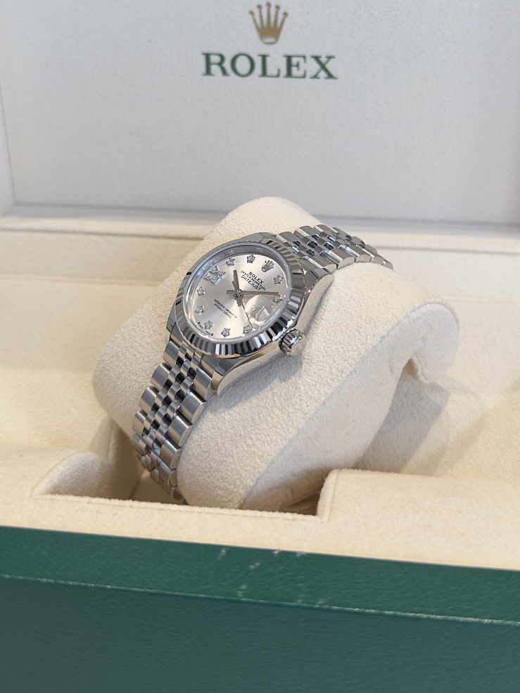 Lady-Datejust 28mm Steel & White Gold Silver Dial Diamonds Jubilee Bracelet
