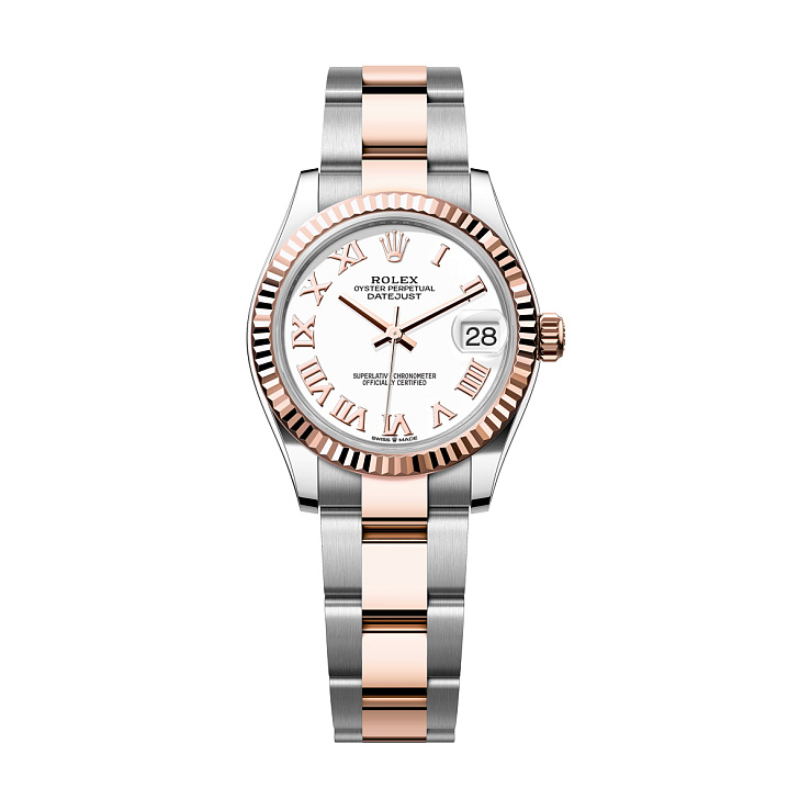Datejust 31mm Steel and Everose Gold White Roman Dial Oyster Bracelet