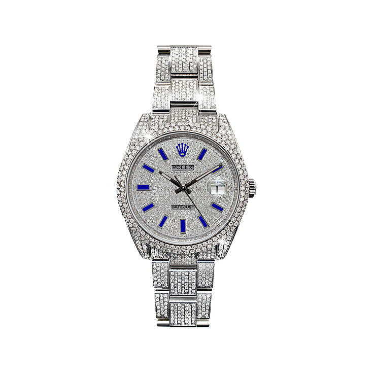 Datejust 41mm Custon Iced Full Pave Blue Index Dial