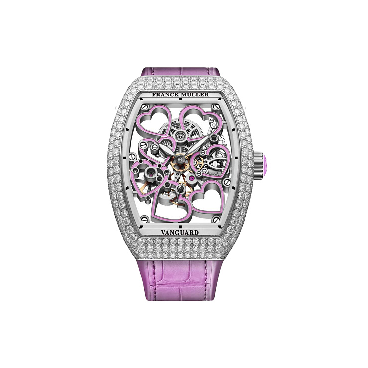 Vanguard Lady Heart Skeleton Violet Color Factory diamonds Steel 32mm