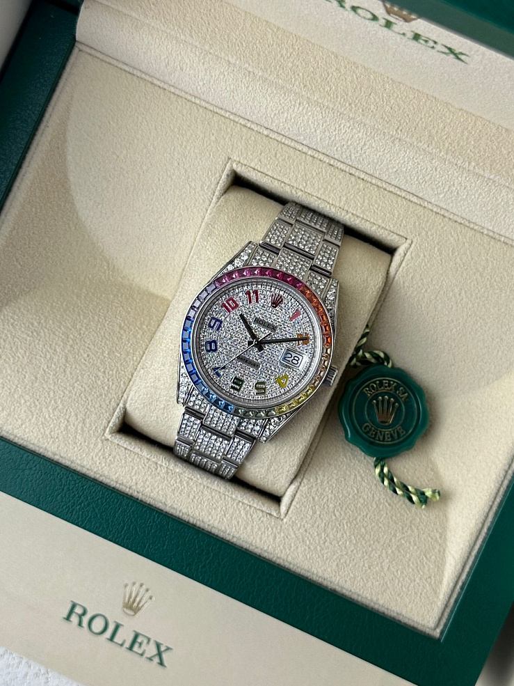 Datejust 41mm Custom Full Diamond Pave Rainbow Bezel