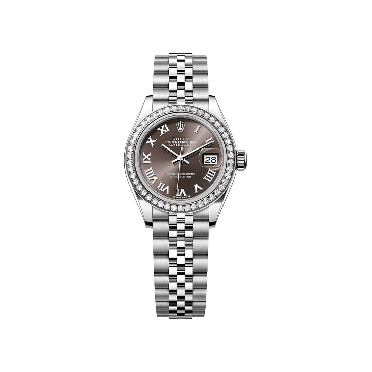 Lady-Datejust 28mm Steel & White Gold Dark Grey Roman Dial Diamond Bezel Jubilee