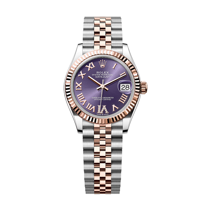 Datejust 31mm Steel and Everose Gold Purple Dial VI Diamonds Jubilee Bracelet