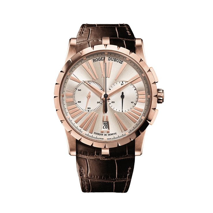 Excalibur Micro-Rotor Chronograph 42mm 18k Rose Gold Silver dial Crocodile Strap