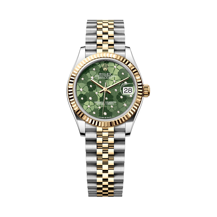 Datejust 31mm Steel and Yellow Gold Floral Green Diamond Dial Jubilee Bracelet