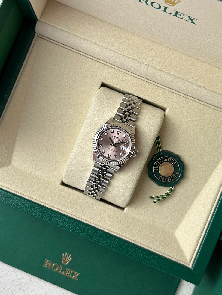 Lady-Datejust 28mm Steel & White Gold Pink Diamond Dial Jubilee