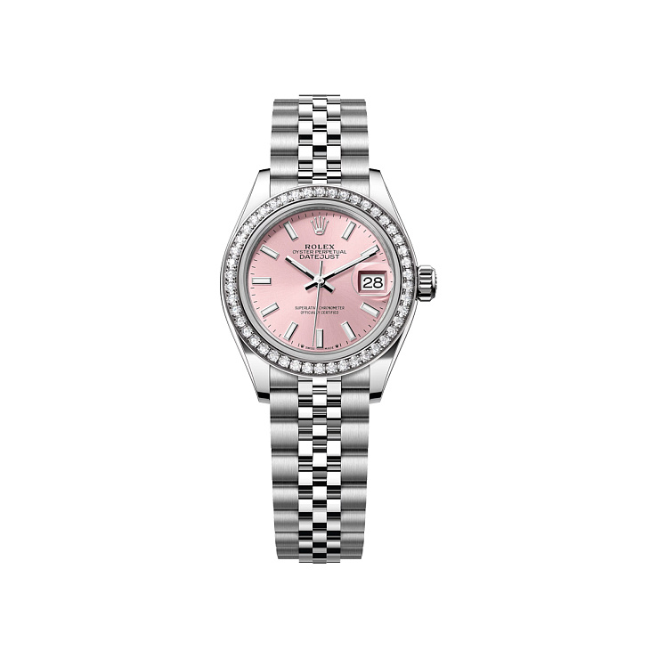 Lady-Datejust 28mm Steel & White Gold Pink Dial Diamond Bezel Jubilee