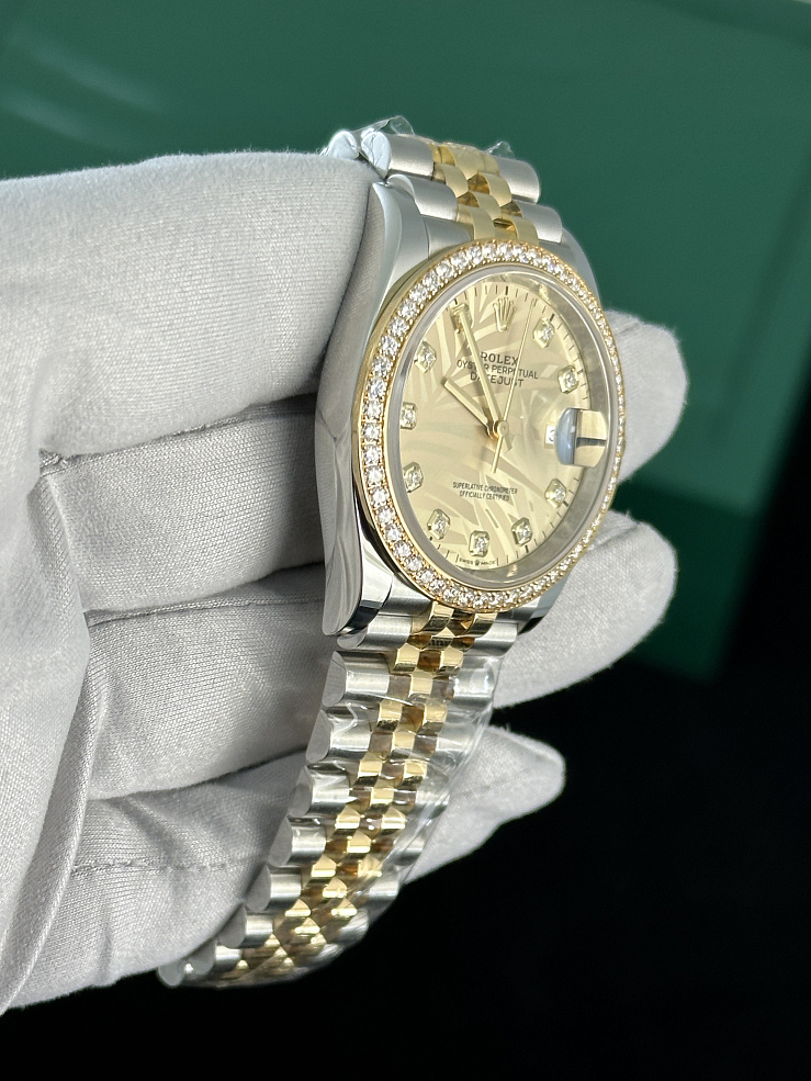 Datejust 36mm Oystersteel Yellow Gold and Diamonds Golden palm-motif