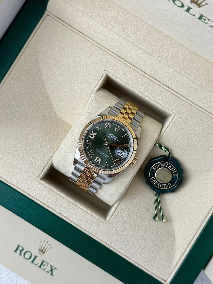 Datejust 36mm Steel & Yellow Gold Olive Green VI Diamond Dial Jubilee Bracelet