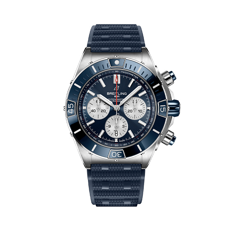 SUPER CHRONOMAT B01 44 Steel Blue Ceramic Bezel Rubber strap
