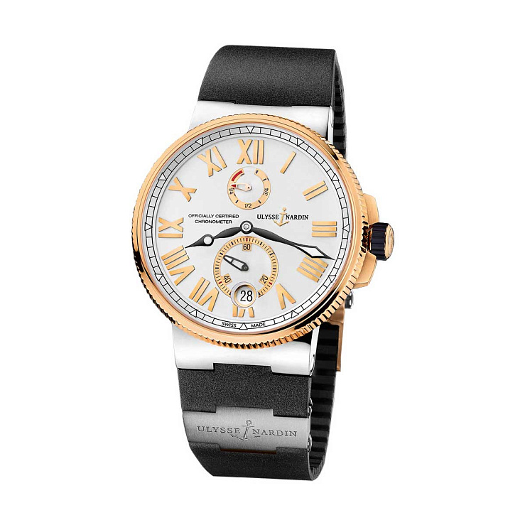 Marine Chronometer Manufacture 45mm in Rose Gold On Black Rubber with Titanium Element Strap with Silver Dial 