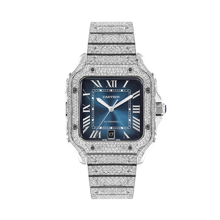 Santos Custom Diamond Set Blue Dial