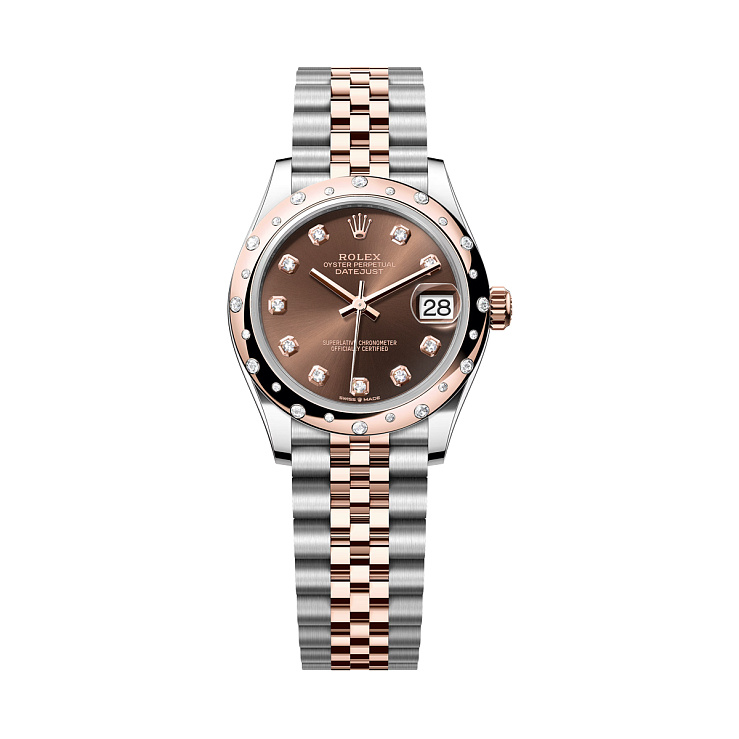 Datejust 31mm Steel & Everose Gold Chocolate Brown Diamond Dial Domed Diamond Bezel Jubilee
