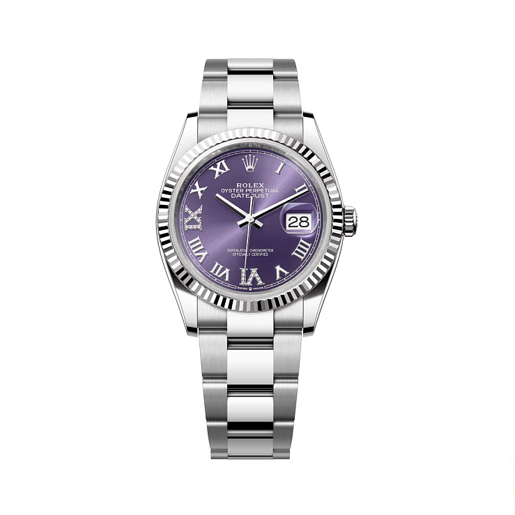 Datejust 36mm Steel & White Gold Purple Roman VI Diamond Dial Oyster Bracelet