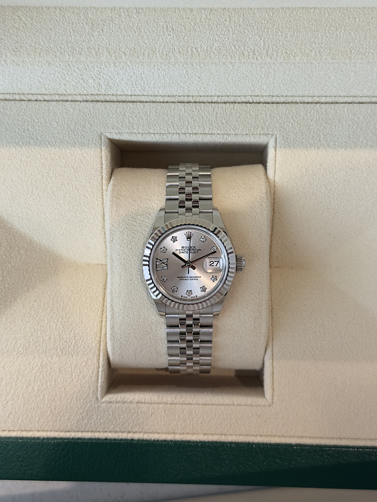 Lady-Datejust 28mm Steel & White Gold Silver Dial Diamonds Jubilee Bracelet