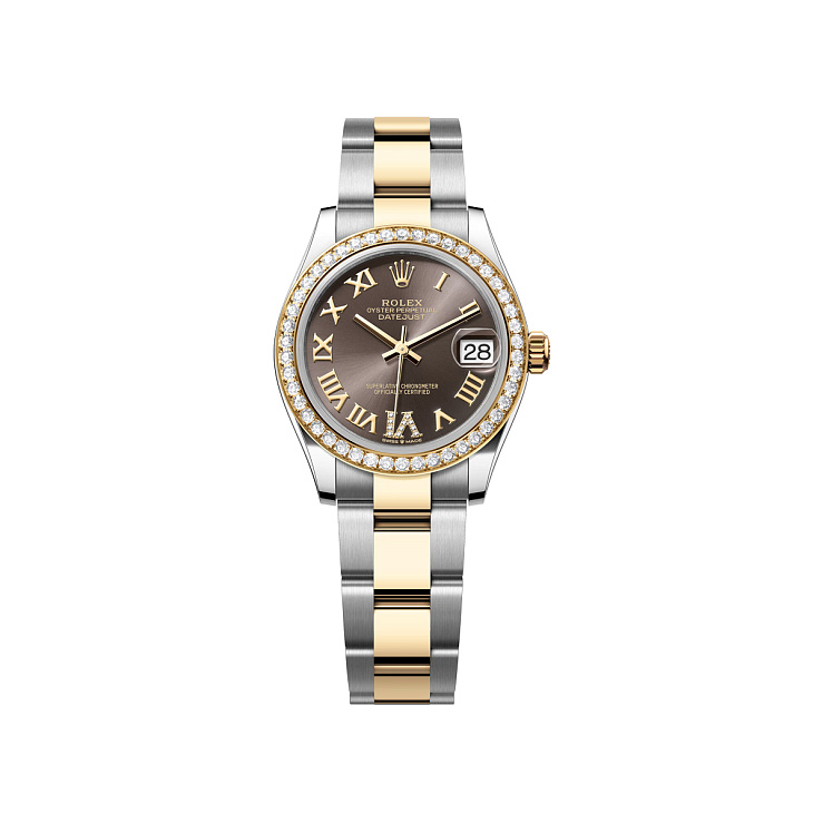 Datejust 31mm Steel & Yellow Gold Dark Grey VI Diamonds Dial Diamond Bezel Oyster Bracelet