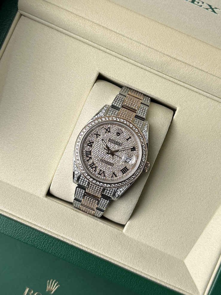 Datejust 41mm Steel & Everose Gold Full Pave Custom Diamonds