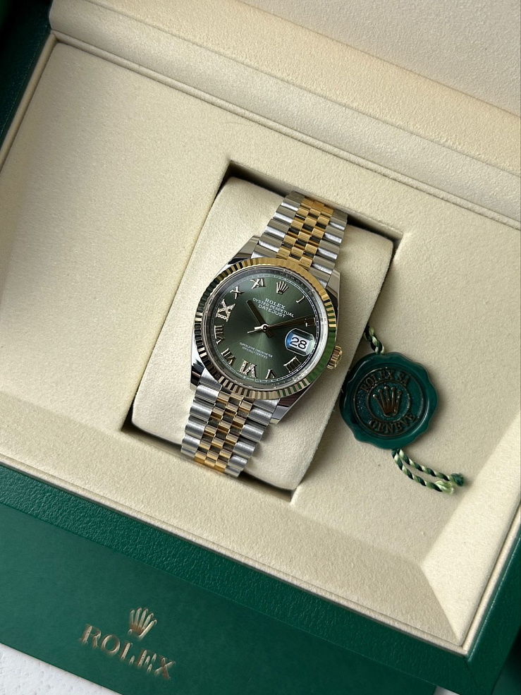Datejust 36mm Steel & Yellow Gold Olive Green VI Diamond Dial Jubilee