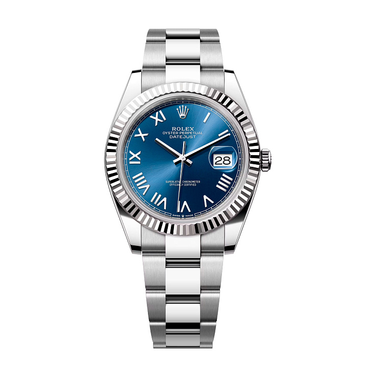 Datejust 41mm Steel & White gold Bright Blue Roman Dial