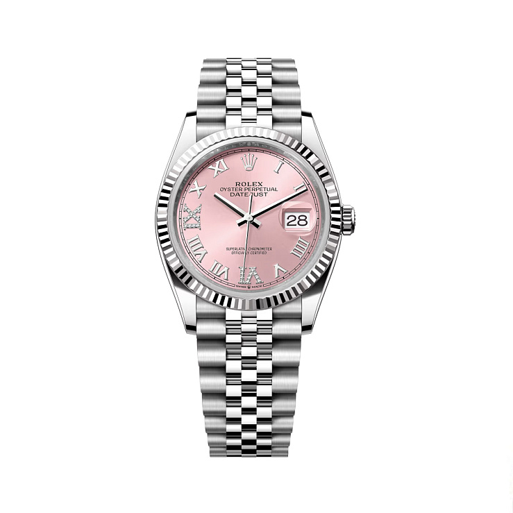 Datejust 36mm Steel & White Gold Pink Roman VI Diamond Dial Jubilee Bracelet