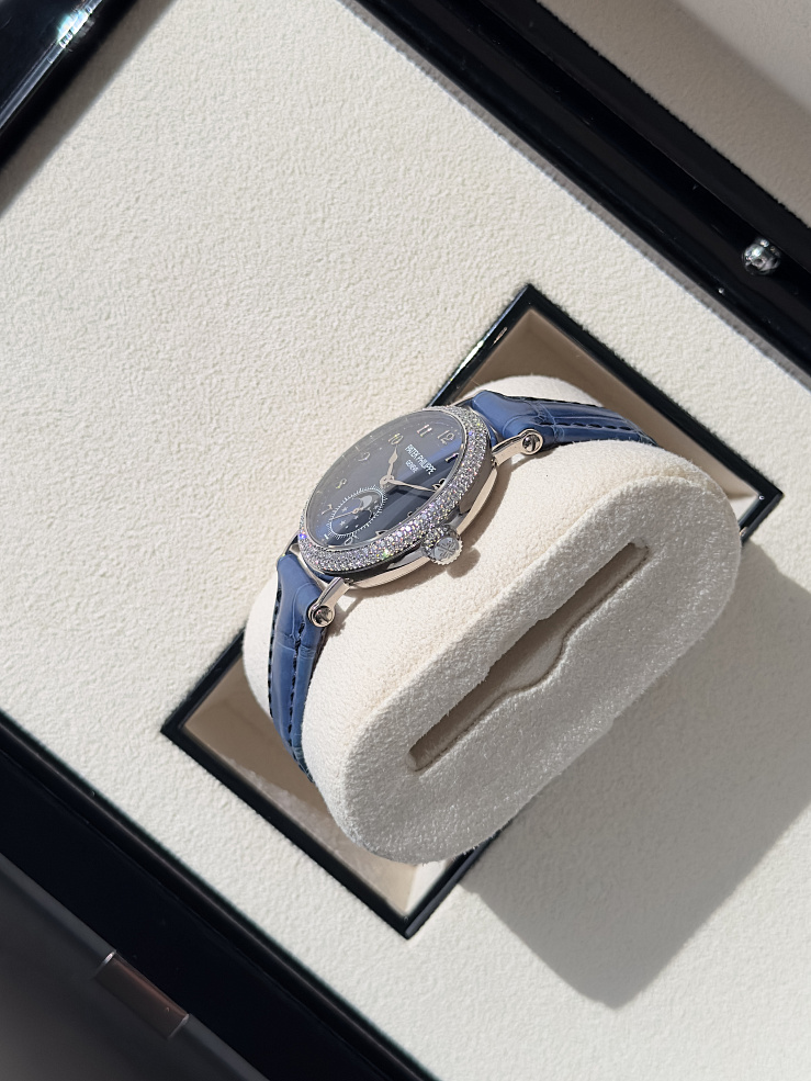 Complications Blue Sunburst Dial Moon Phase Diamond Set Bezel