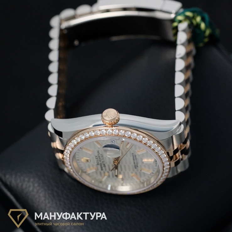 Datejust 36 Rose Gold/Steel Silver Fluted Motif Dial Diamond Bezel Jubilee Bracelet