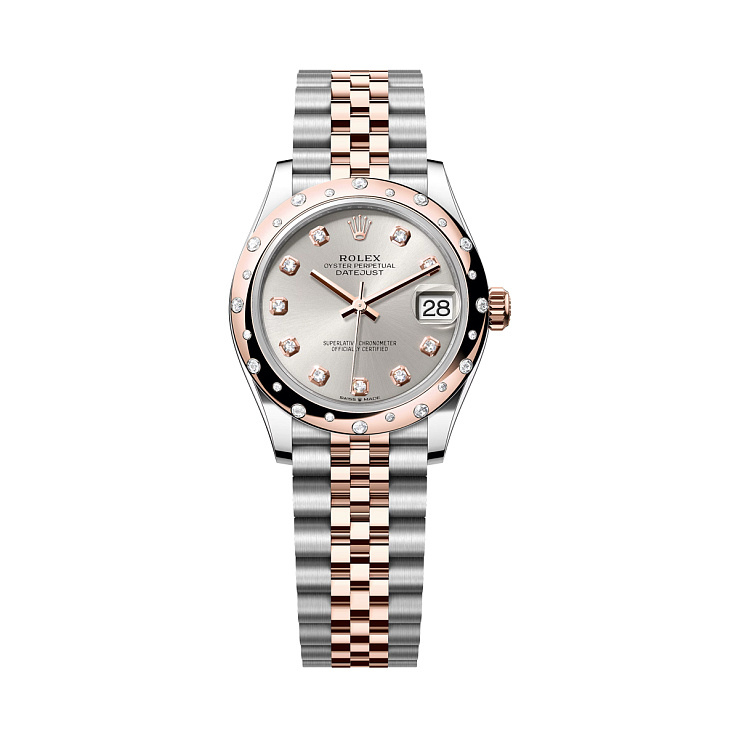 Datejust 31mm Steel & Rose Gold Silver Diamond Dial Domed Diamond Bezel Jubilee
