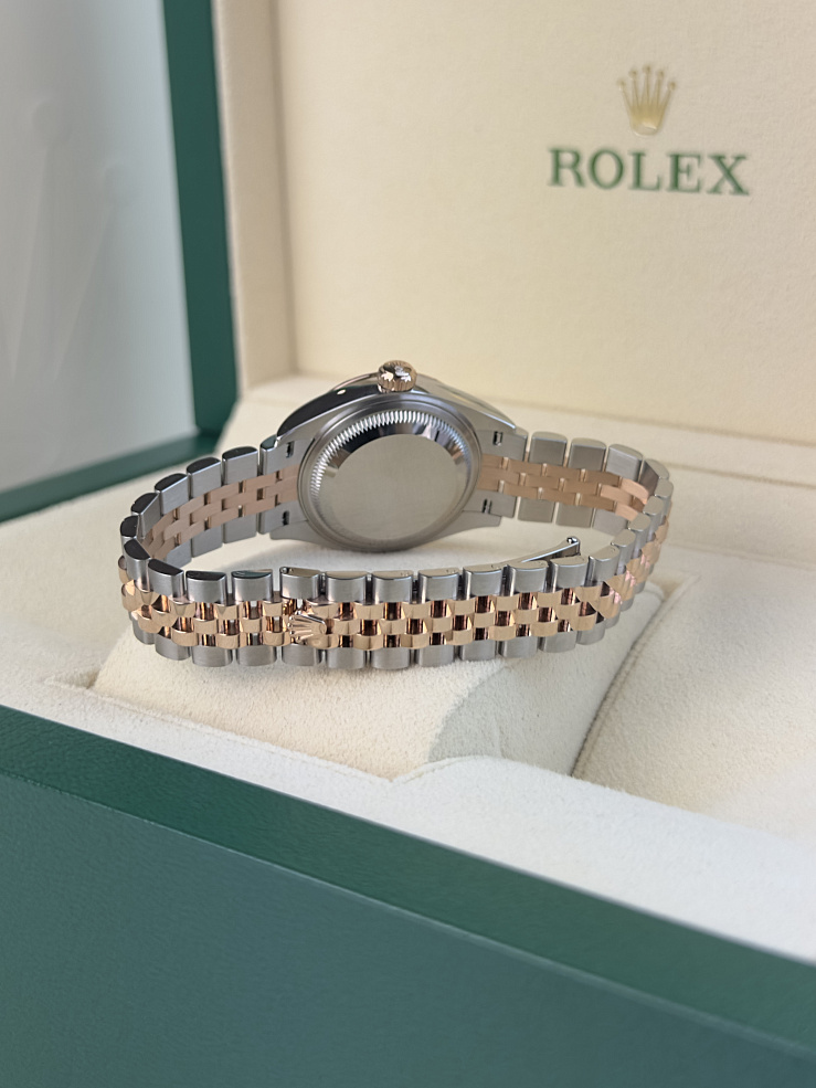Lady-Datejust 28mm Steel & Rose Gold Chocolate Roman Dial Jubilee Bracelet