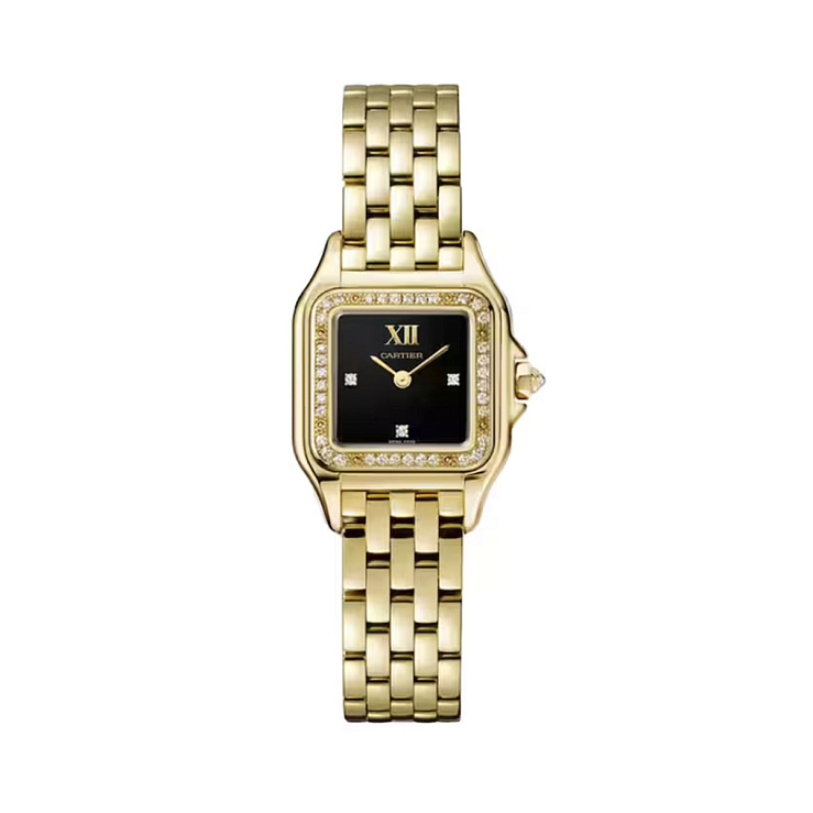 PANTHÈRE small yellow gold Black Diamond Dial Diamond Bezel