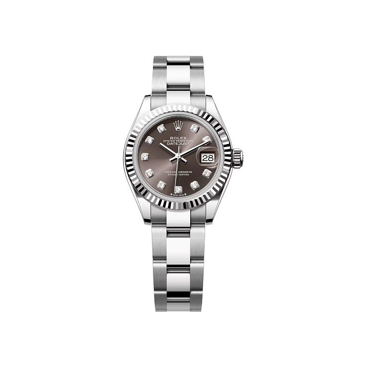 Lady-Datejust 28 mm Steel & White Gold Dark Grey Dial Oyster Bracelet